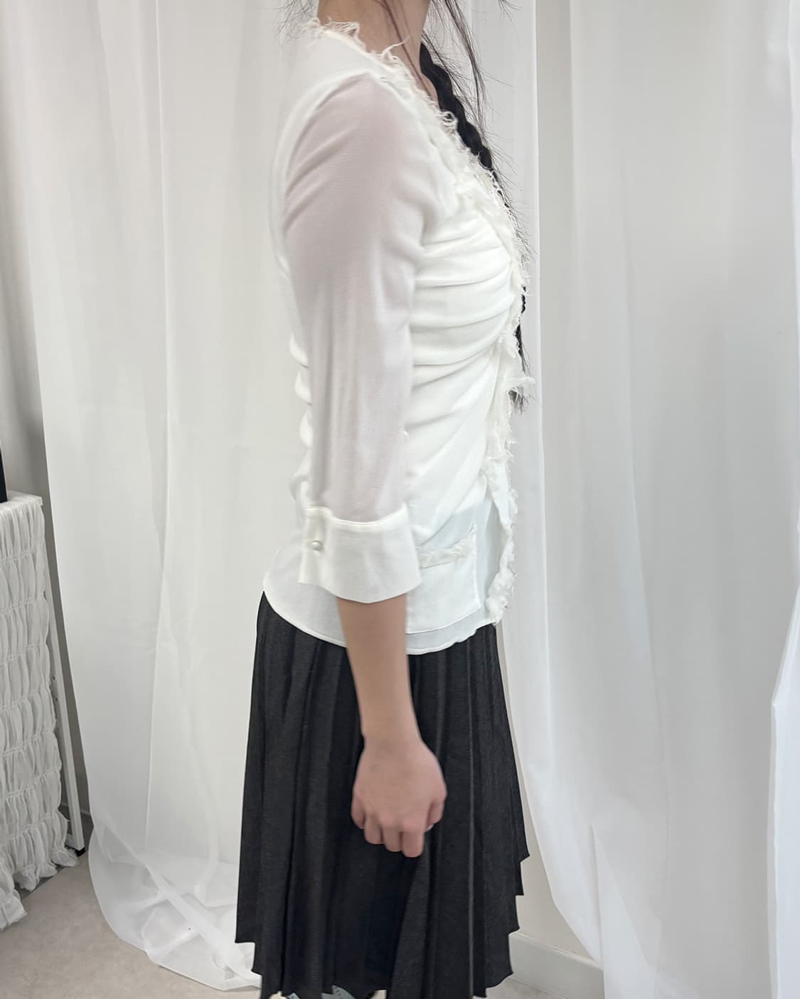 PAOLA FRANI 크리미 셔링 후크 시스루 7부 가디건 상품이미지2