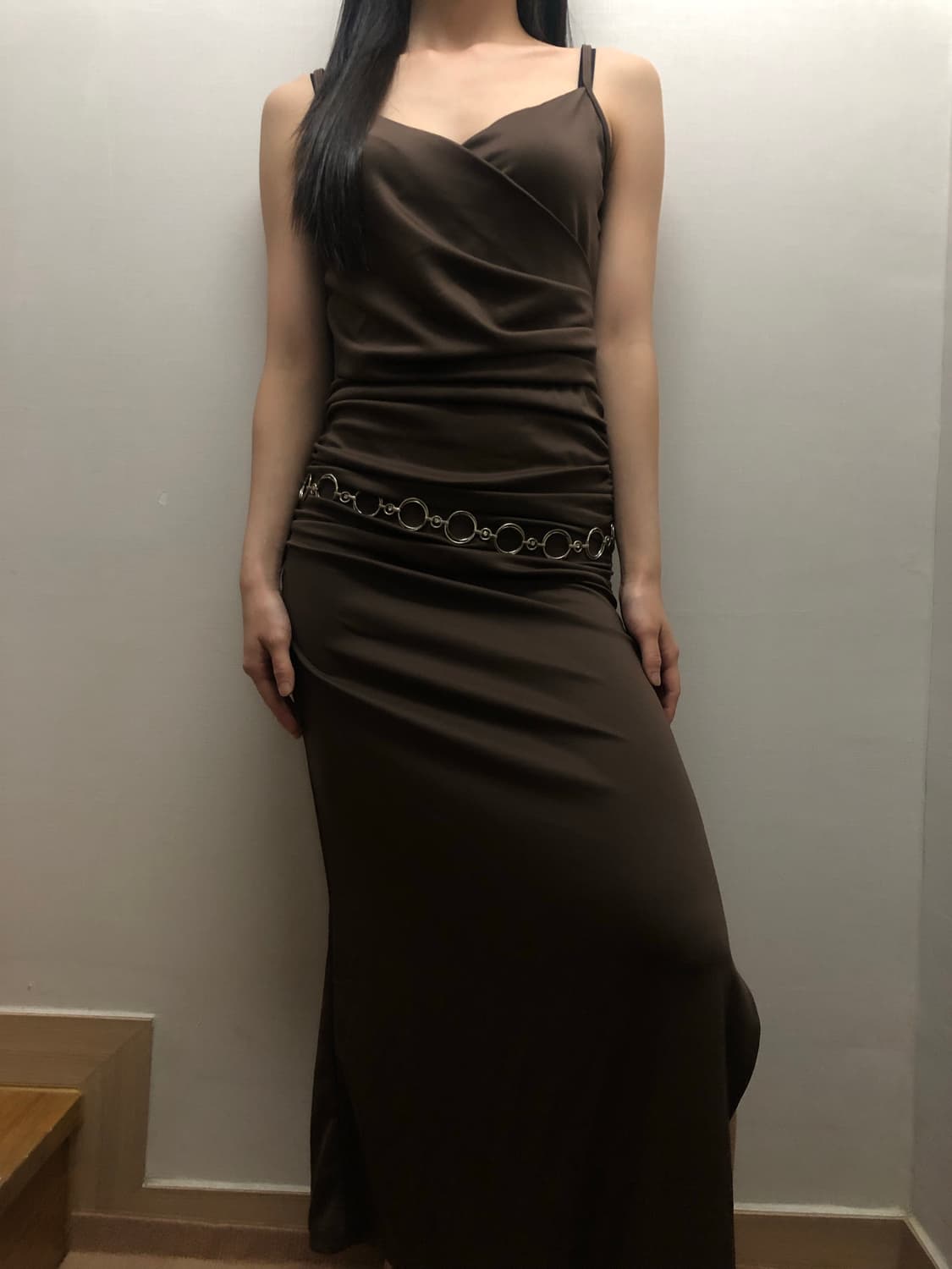 빈티지 브라운 셔링 롱 원피스 상품이미지6