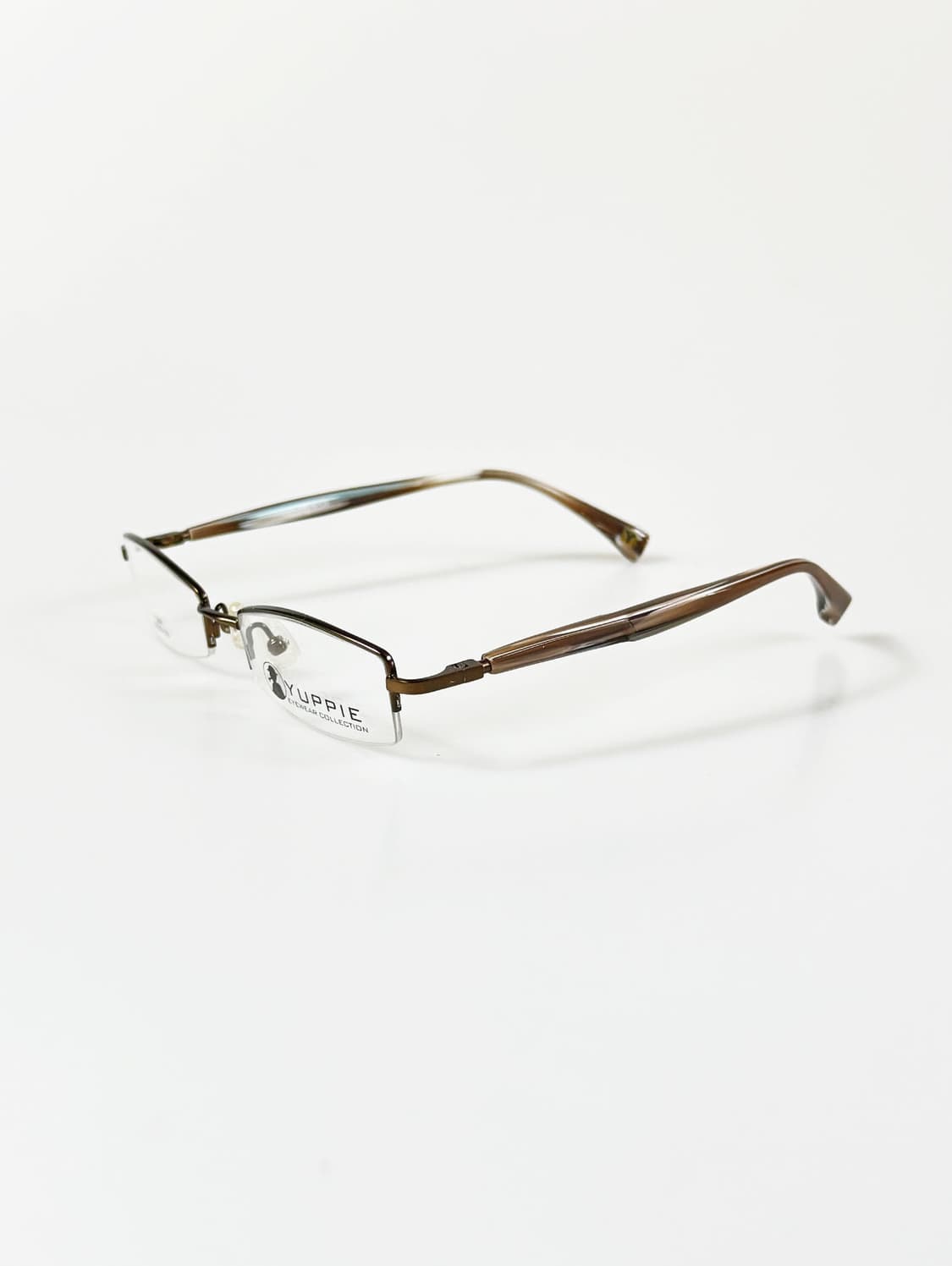YUPPIE 브라운 메탈 반무테 스퀘어 빈티지 안경 상품이미지3