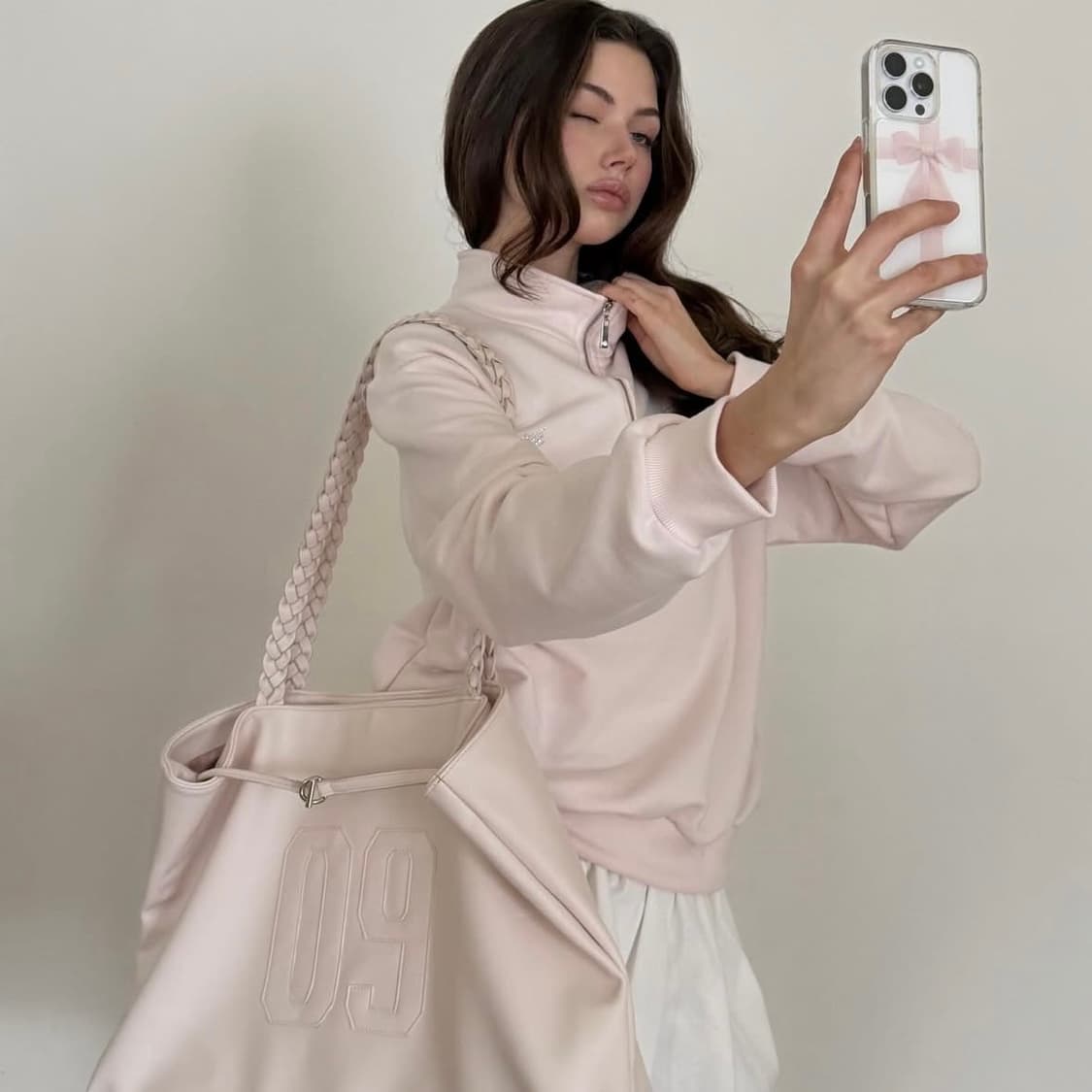 클리시어 09 넘버링 백 가방 핑크 상품이미지2