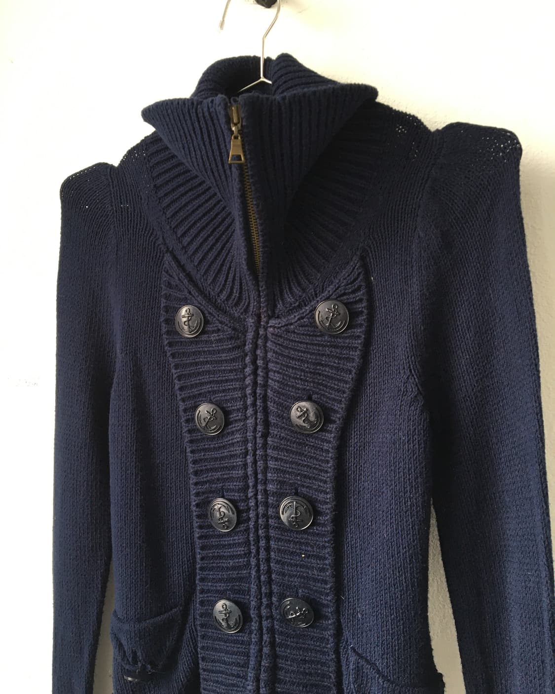 Double button high neck blue knit zip up 상품이미지4
