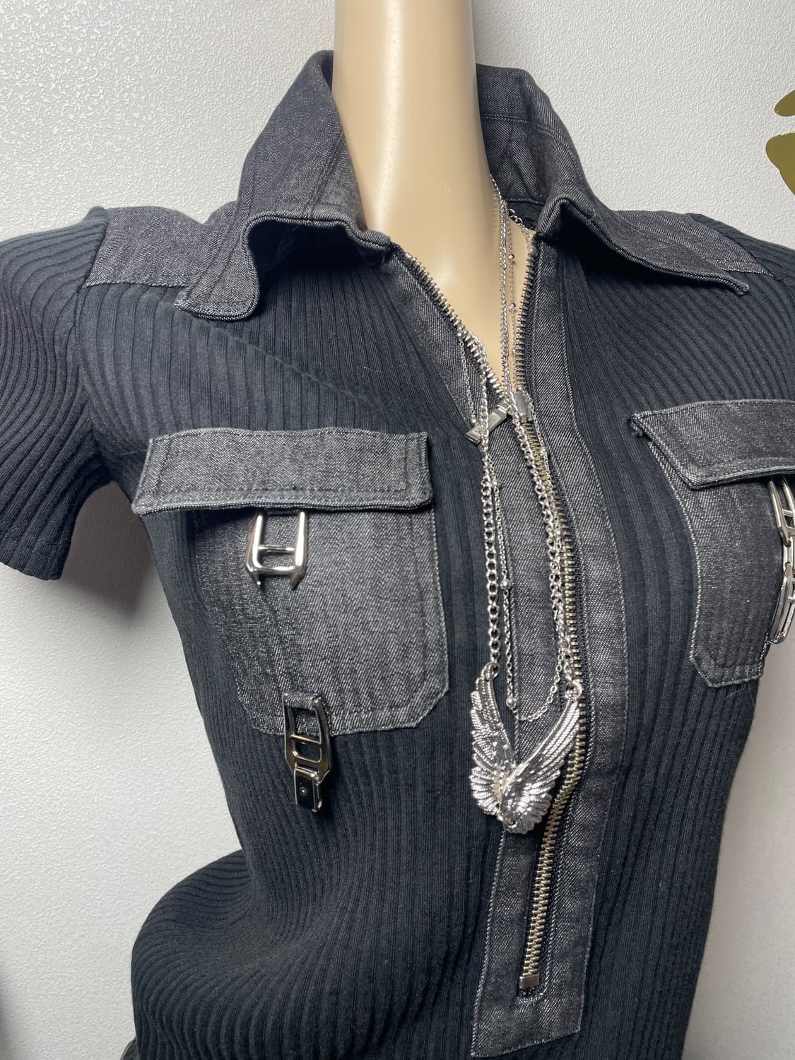 흑청 데님 골지 탑 상품이미지2