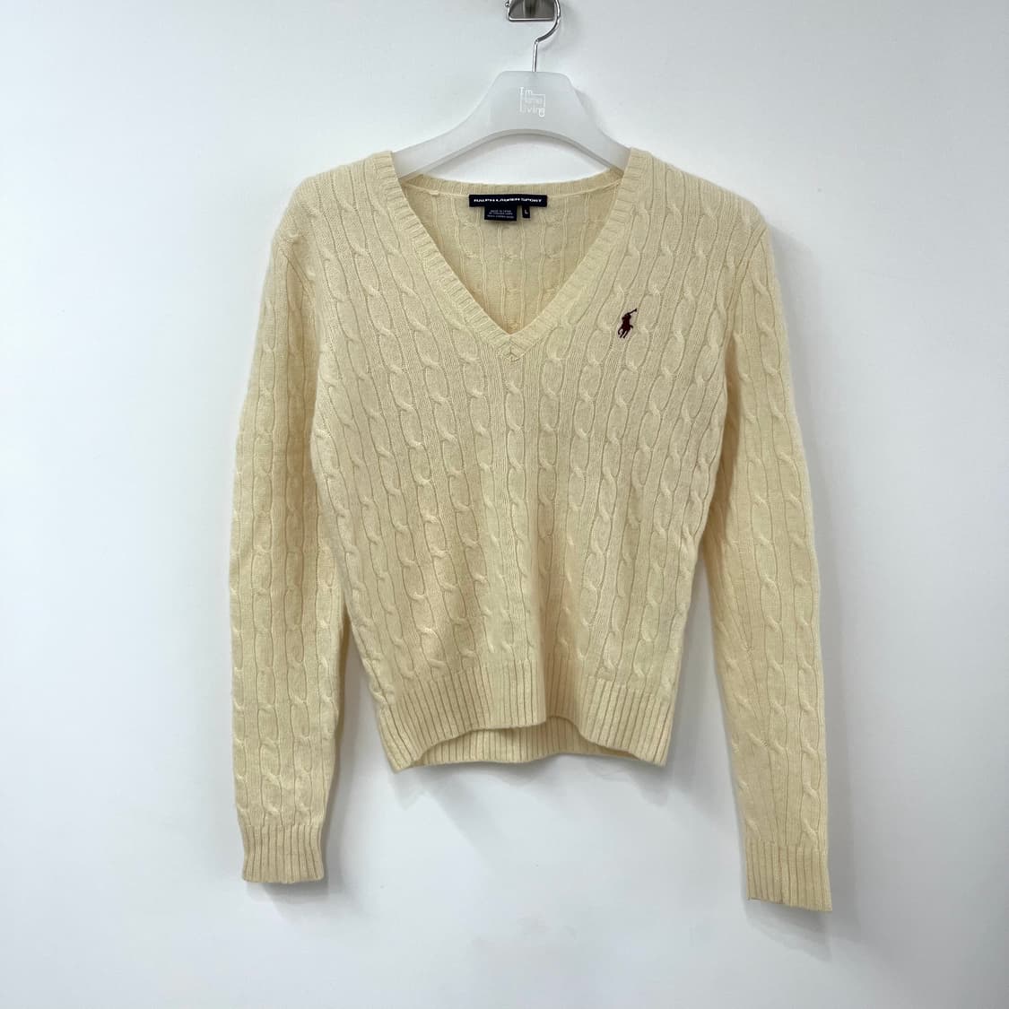 폴로 랄프로렌 버건디 포니 아이보리 램스울 꽈배기 니트 상품이미지2