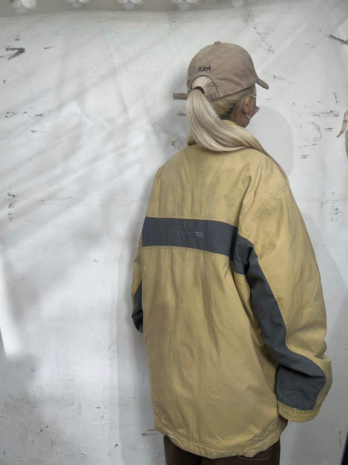 리복 일본판 베이지 퀼팅 오버핏 패딩 바람막이 트랙 자켓 M 상품이미지3