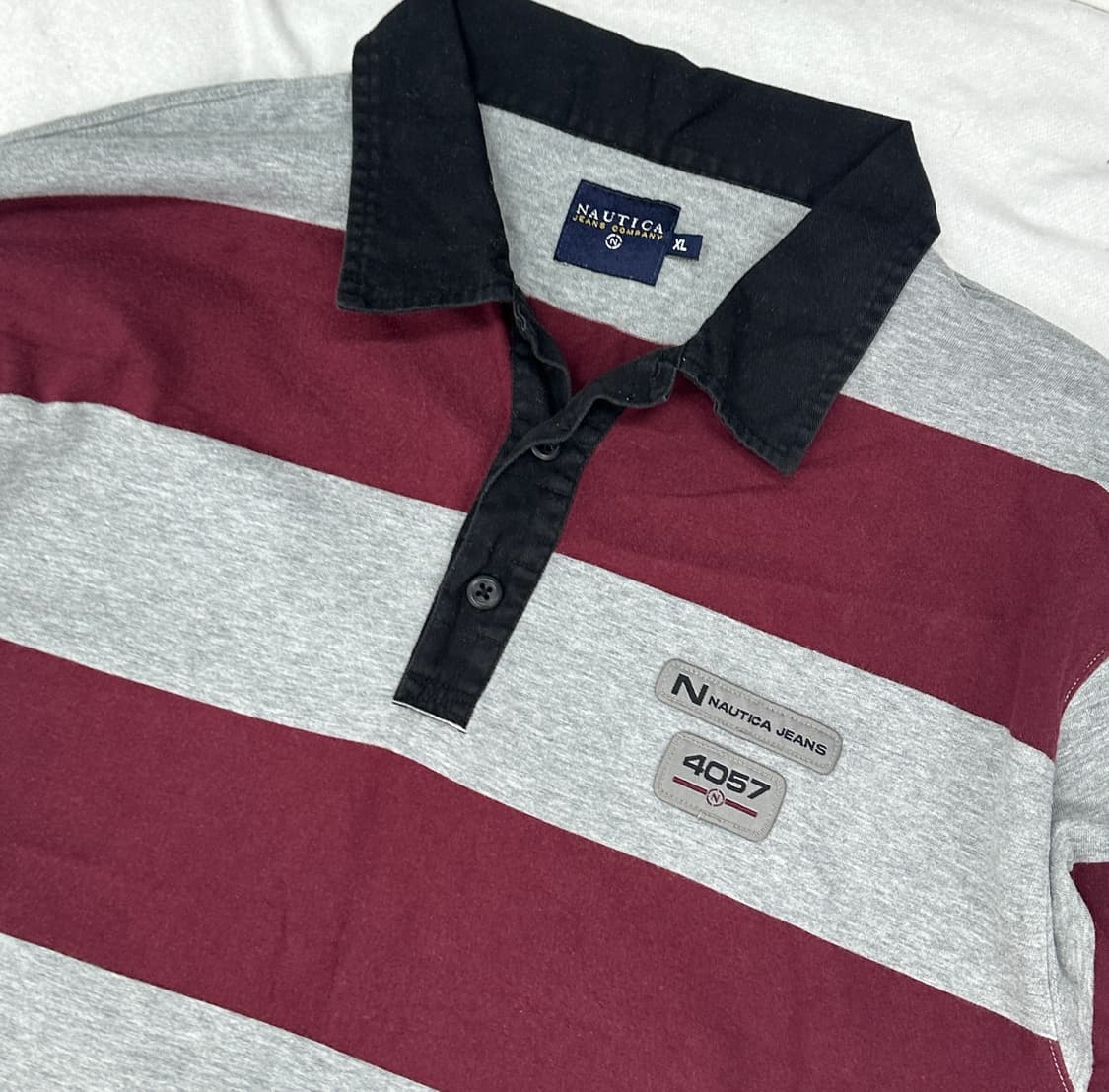 NAUTICA XL 오버핏 빈티지 레드 그레이 단가라 긴팔 카라티셔츠 상품이미지2