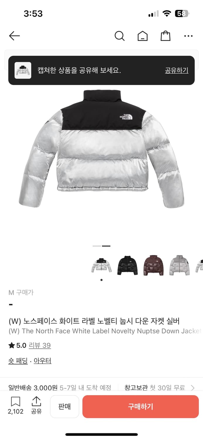 (W) 노스페이스 화이트 라벨 노벨티 눕시 다운 자켓 실버 상품이미지2