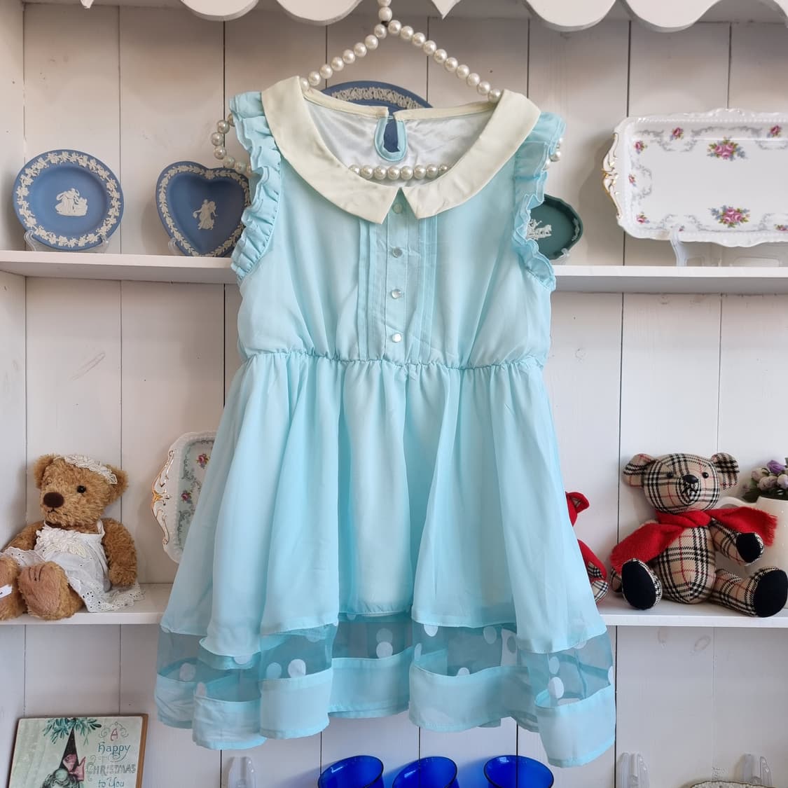 Tralala 트랄라라 민트 쉬폰 도트 튜닉 미니원피스 상품이미지1