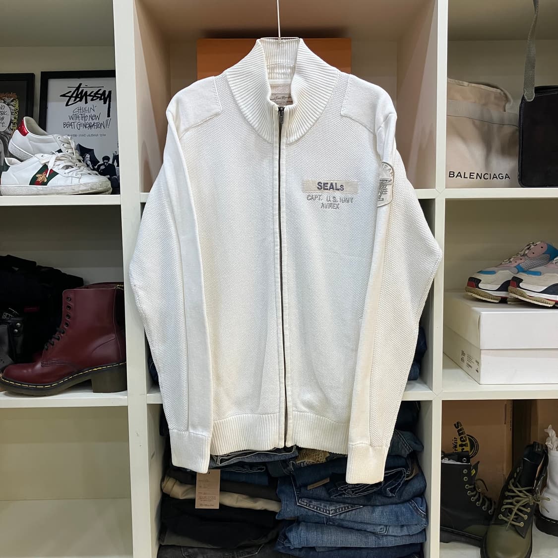 아비렉스 패치 니트 집업 가디건 XL 상품이미지1