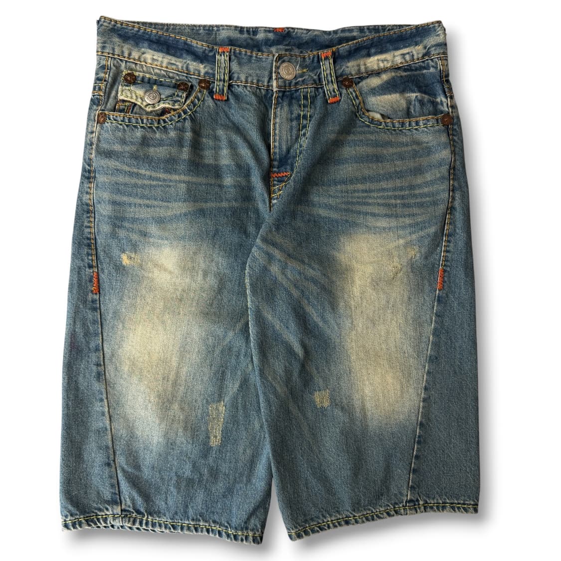 (34) 트루릴리젼 스티치 포인트 빈티지 하프 데님팬츠 상품이미지1