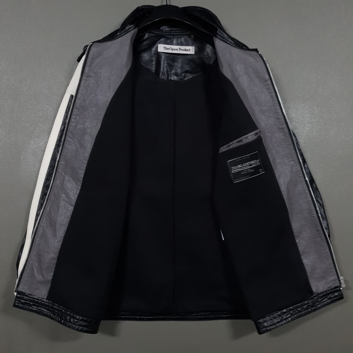 여성) 더오픈프로덕트 파넬드 투웨이 지퍼 바이커 레더 가죽 자켓 1 상품이미지5