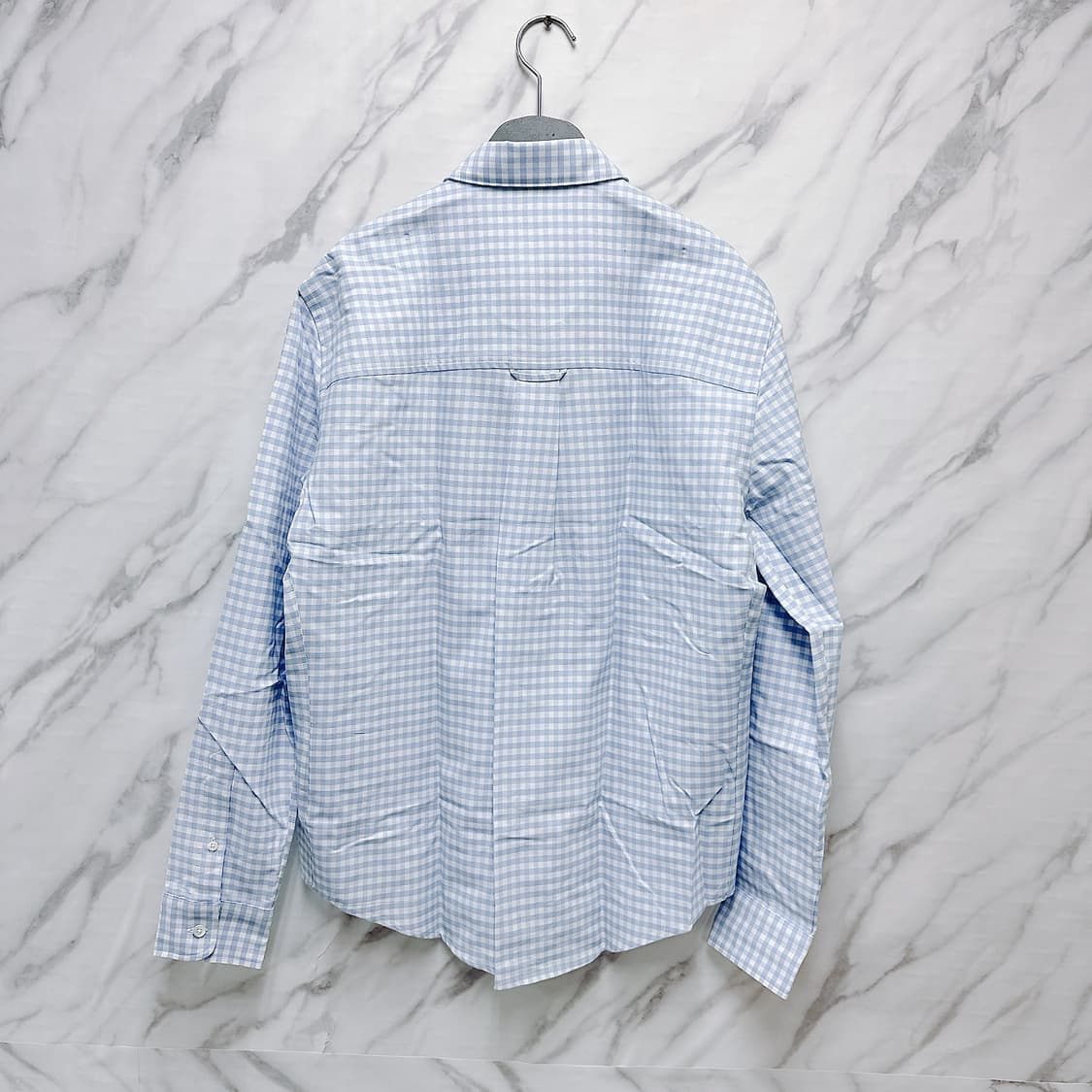 아미 남녀공용 스카이블루 체크 하트로고 셔츠 상품이미지3