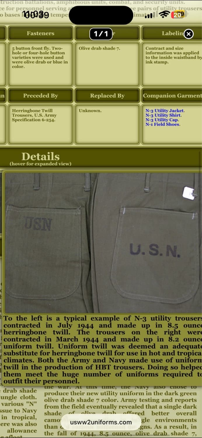 40s WW2 USN 해링본트윌 팬츠 42 상품이미지8