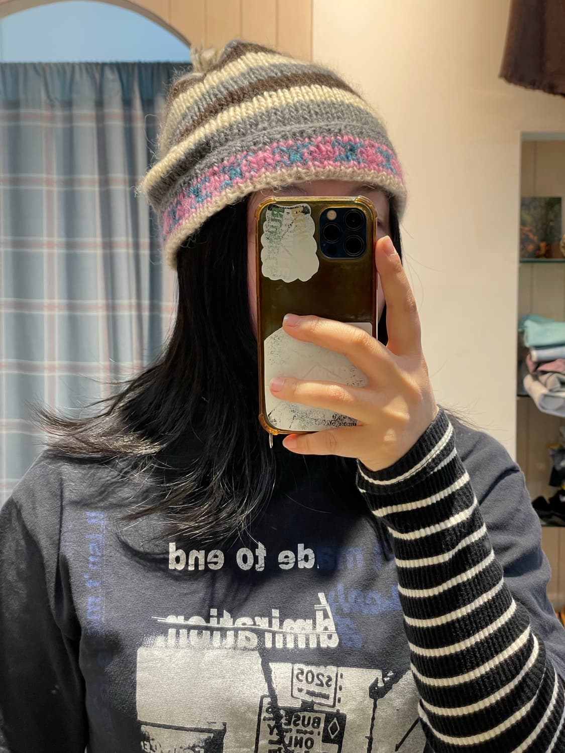 빈티지 패턴 방울비니 상품이미지4