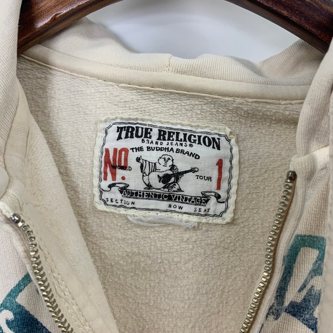 트루릴리전 빅로고 스티치 아이보리 후드집업 상품이미지5