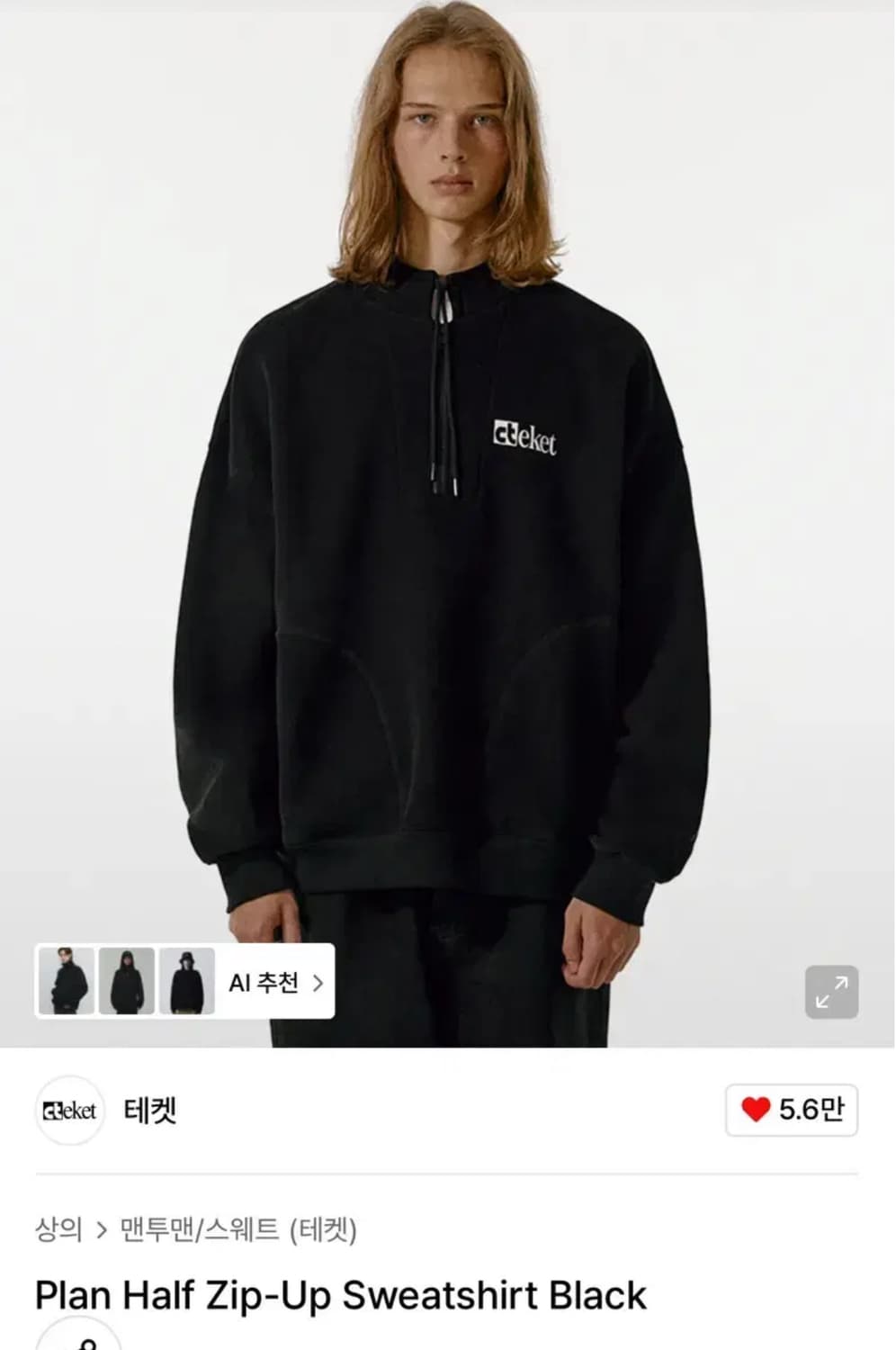 테켓 하프집업 반집업 블랙 M Plan Half Zip-Up Sweats 상품이미지2