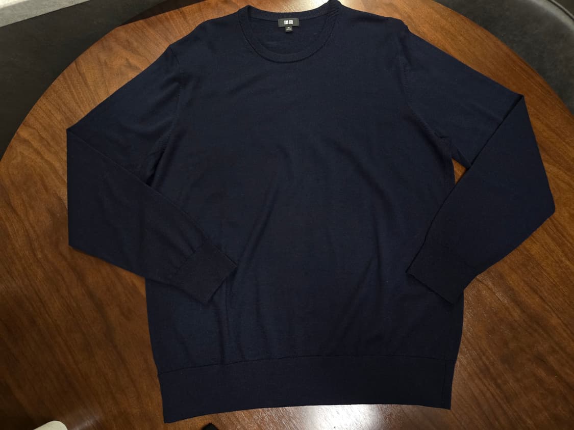 유니클로 메리노울 크루넥 스웨터 네이비 XL 새제품 상품이미지1