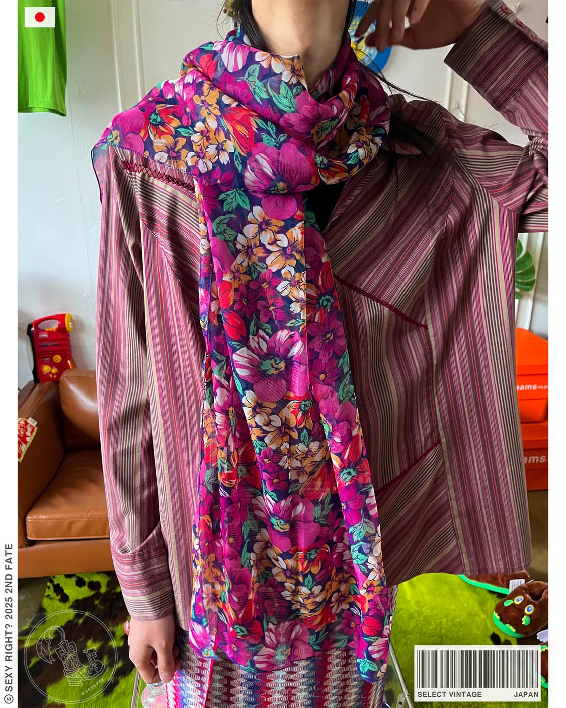 Japanese Vintage Floral Long Scarf 상품이미지1