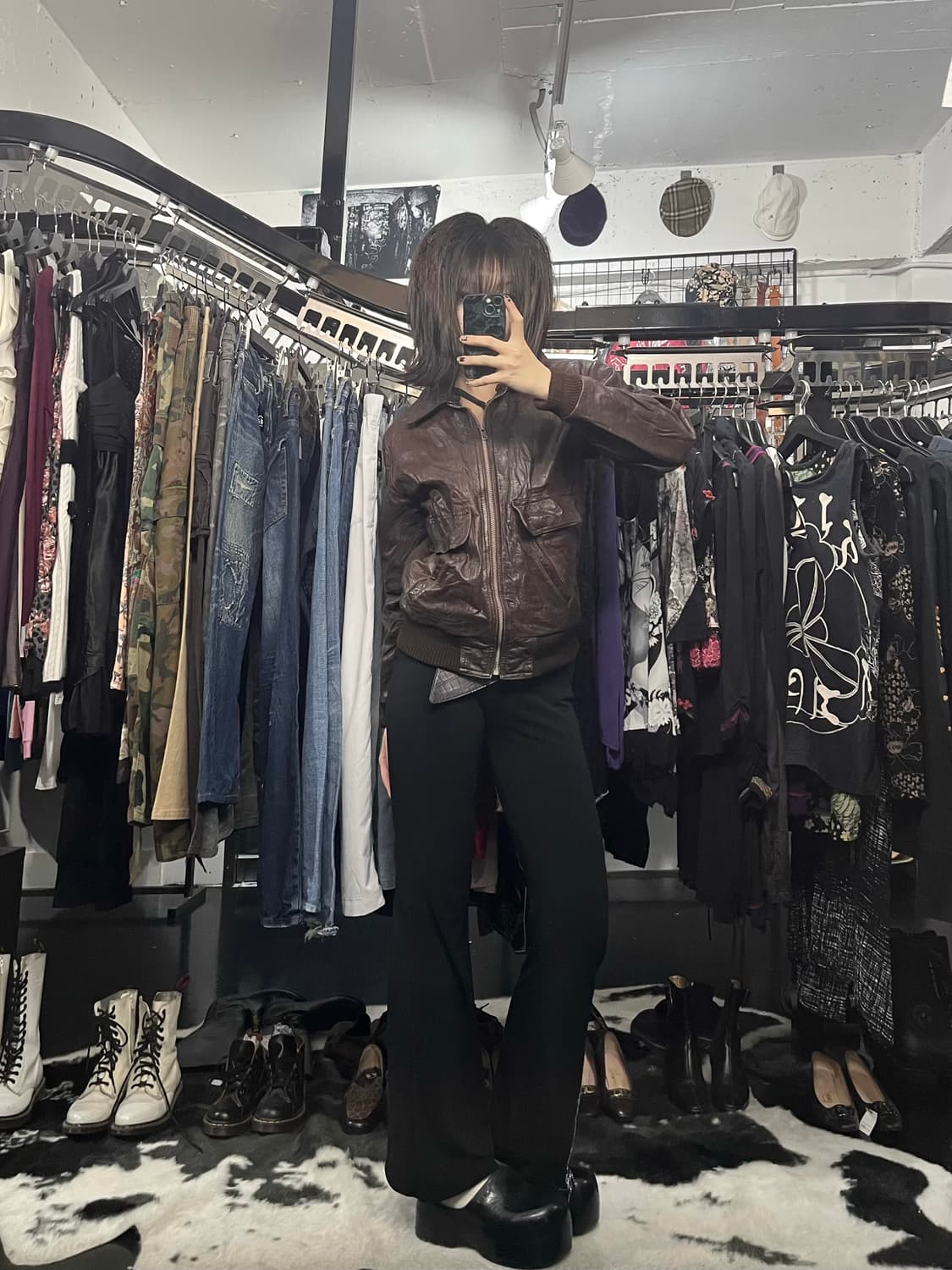 브라운 포켓 소 가죽 레더 자켓 상품이미지2