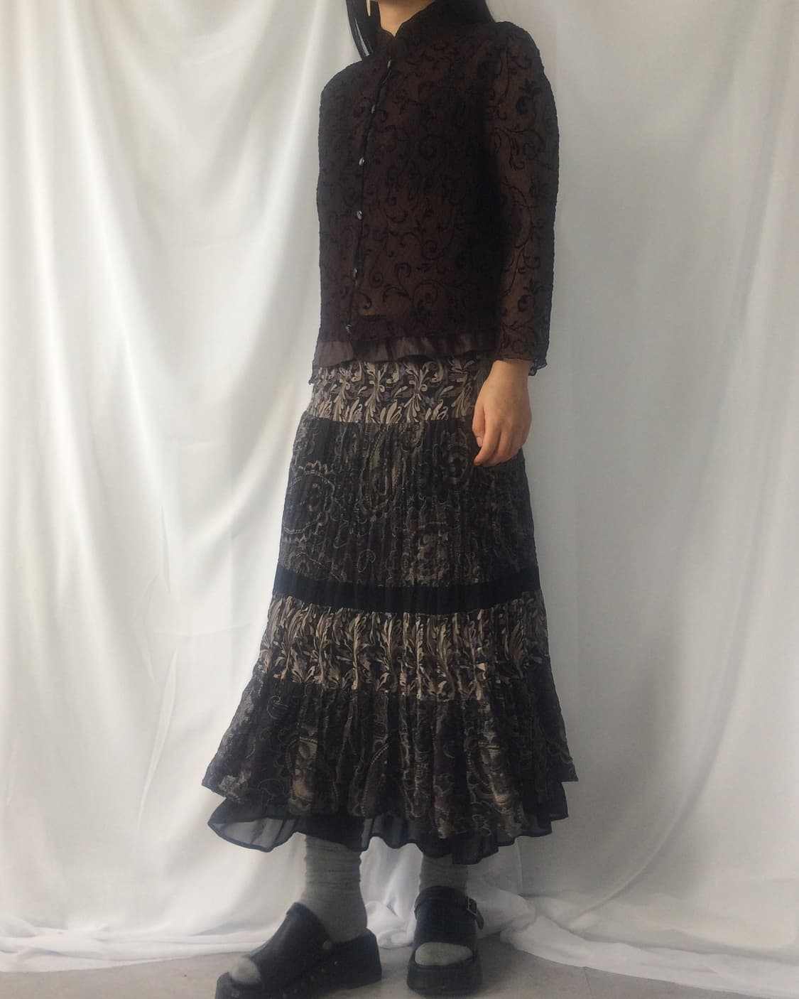 Pattern point pleats long skirt 상품이미지4
