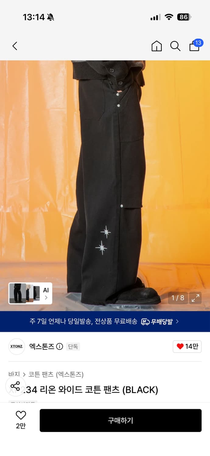 엑스톤즈 리온 와이드 코튼 팬츠 상품이미지1