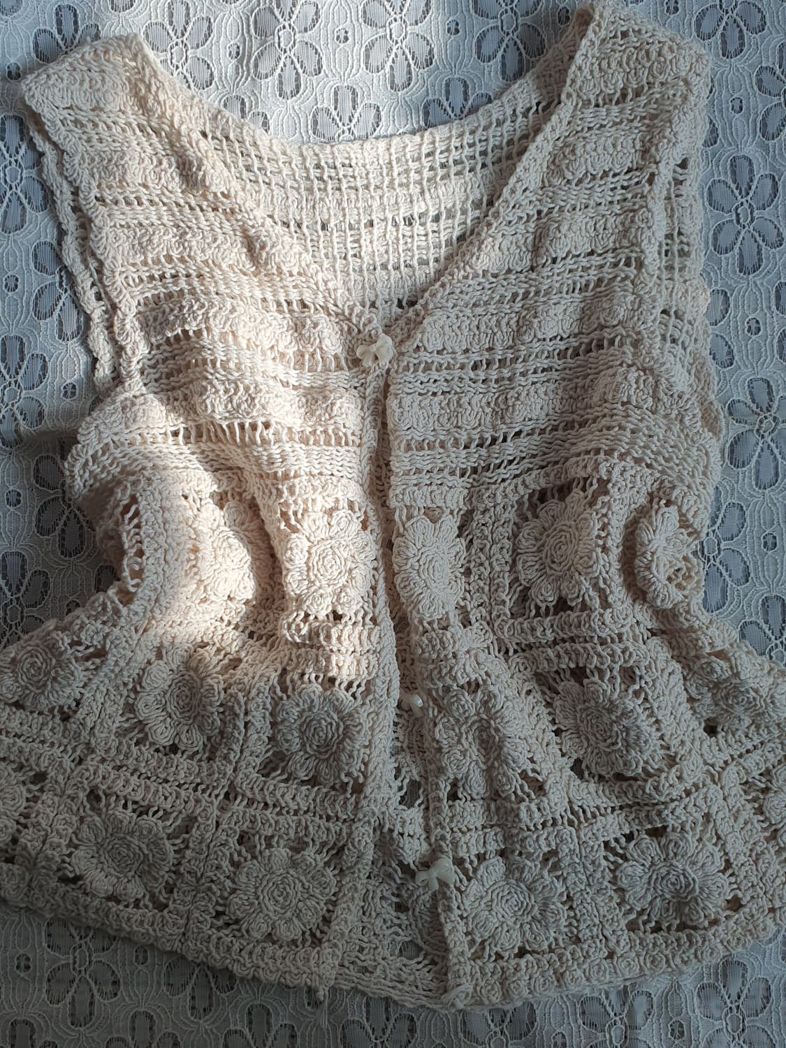 [빈티지] 아이보리색 손뜨개 조끼 플라워 패턴 상품이미지2
