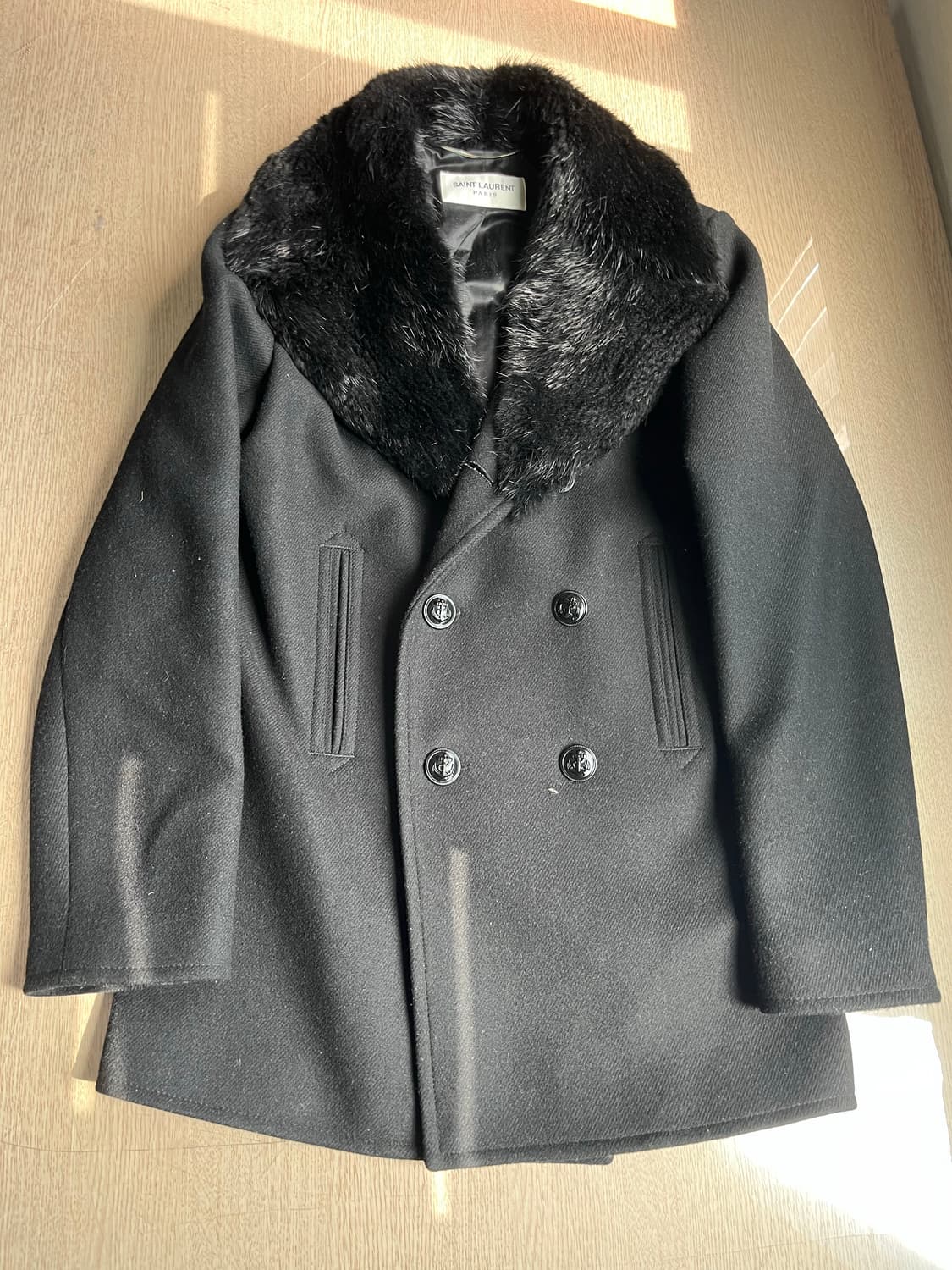 46 생로랑 뉴트리아 리얼 퍼 카라 피코트 자켓 상품이미지1