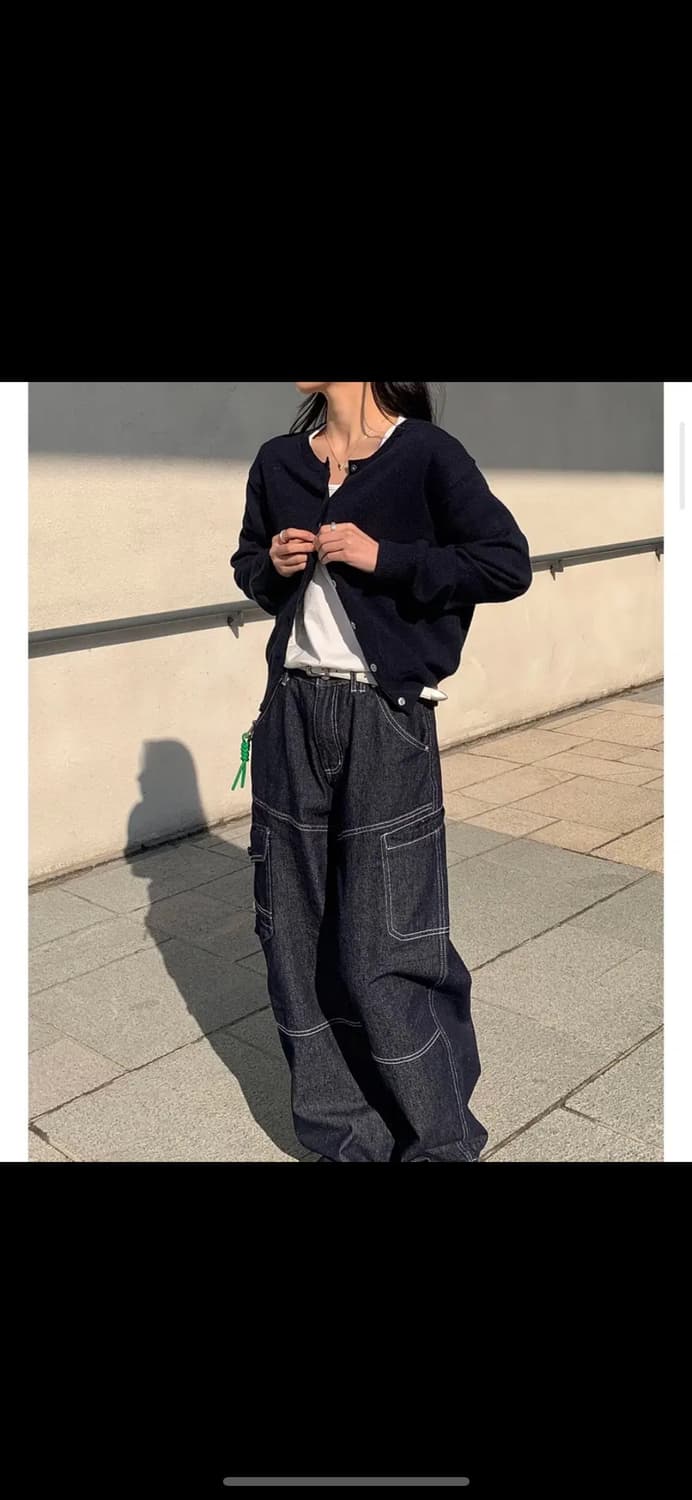 스티치 논페이드 카고 데님팬츠 상품이미지1