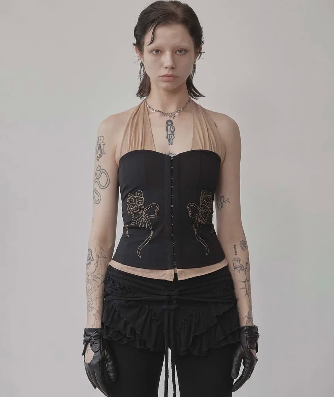 Farm Corset Halter Top Black/Skin 상품이미지2