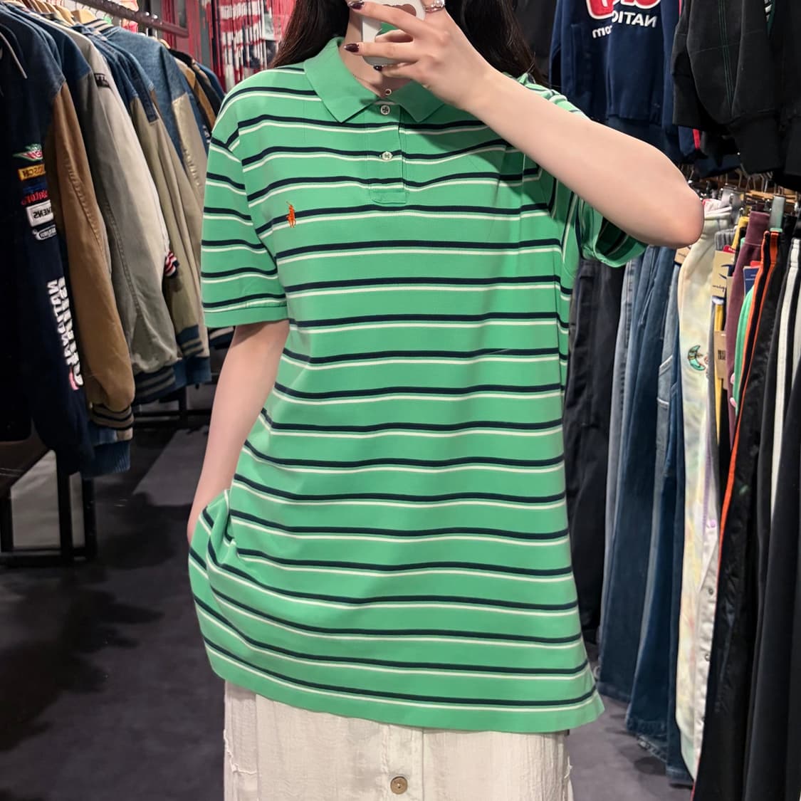 [IM] 폴로랄프로렌 스트라이프 반팔 피케 셔츠 민트 상품이미지1