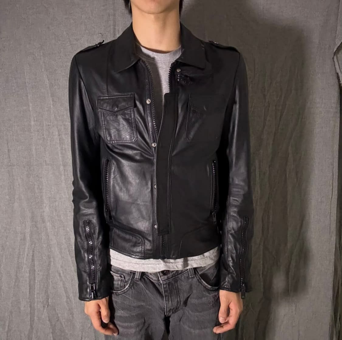 에디슬리먼 맛 램스킨 가죽자켓 블랙 상품이미지1