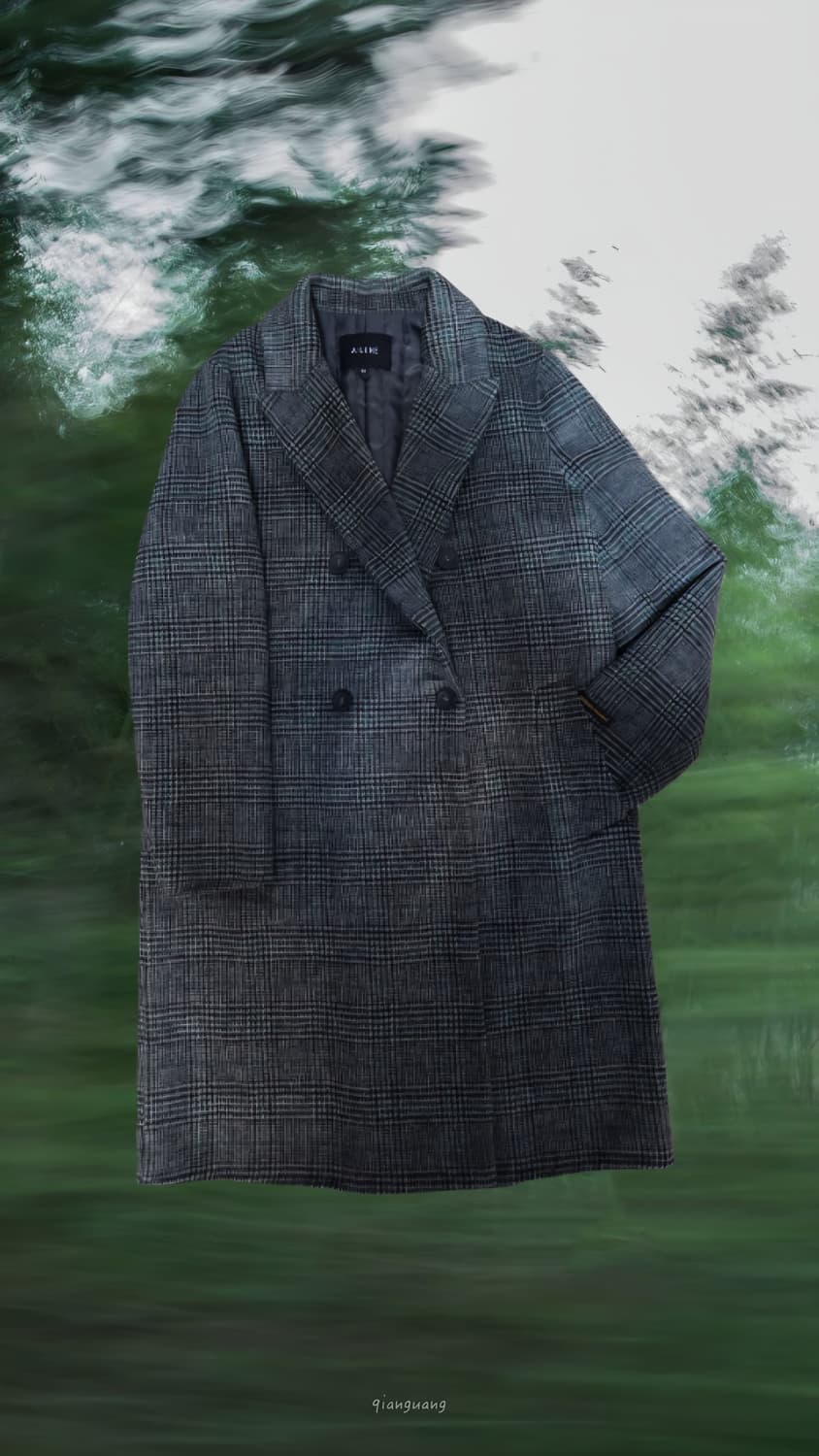 AILENE 모던 시크 그린체크 코트 상품이미지1