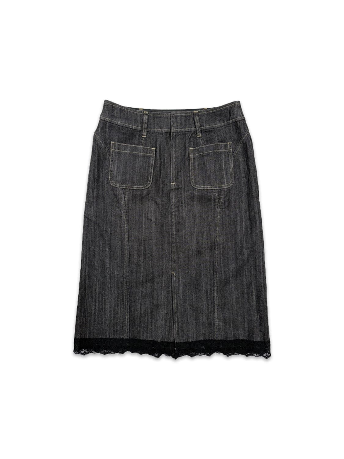 빈티지 CORDIER 블랙 데님 라인 레이스 미디 스커트 상품이미지1