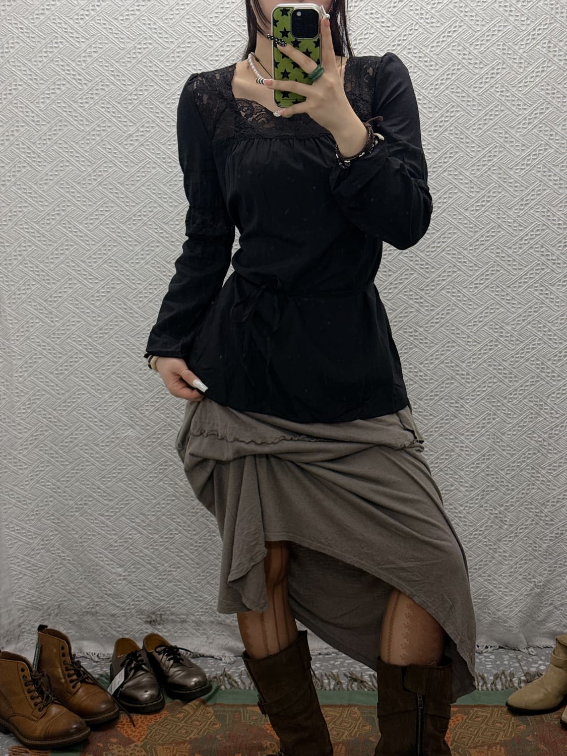 빈티지 고딕 레이스 란제리코어 퍼프 리본 블라우스 K0024 상품이미지1