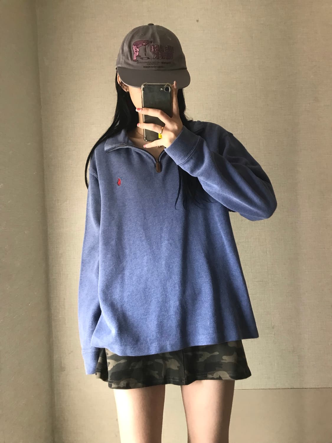폴로 블루 코튼 반집업 상품이미지1