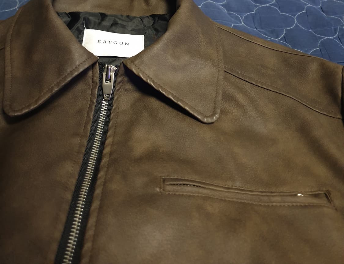 RAYGUN 빈티지에이징 레더 봄버자켓 다크브라운 (F) 상품이미지2
