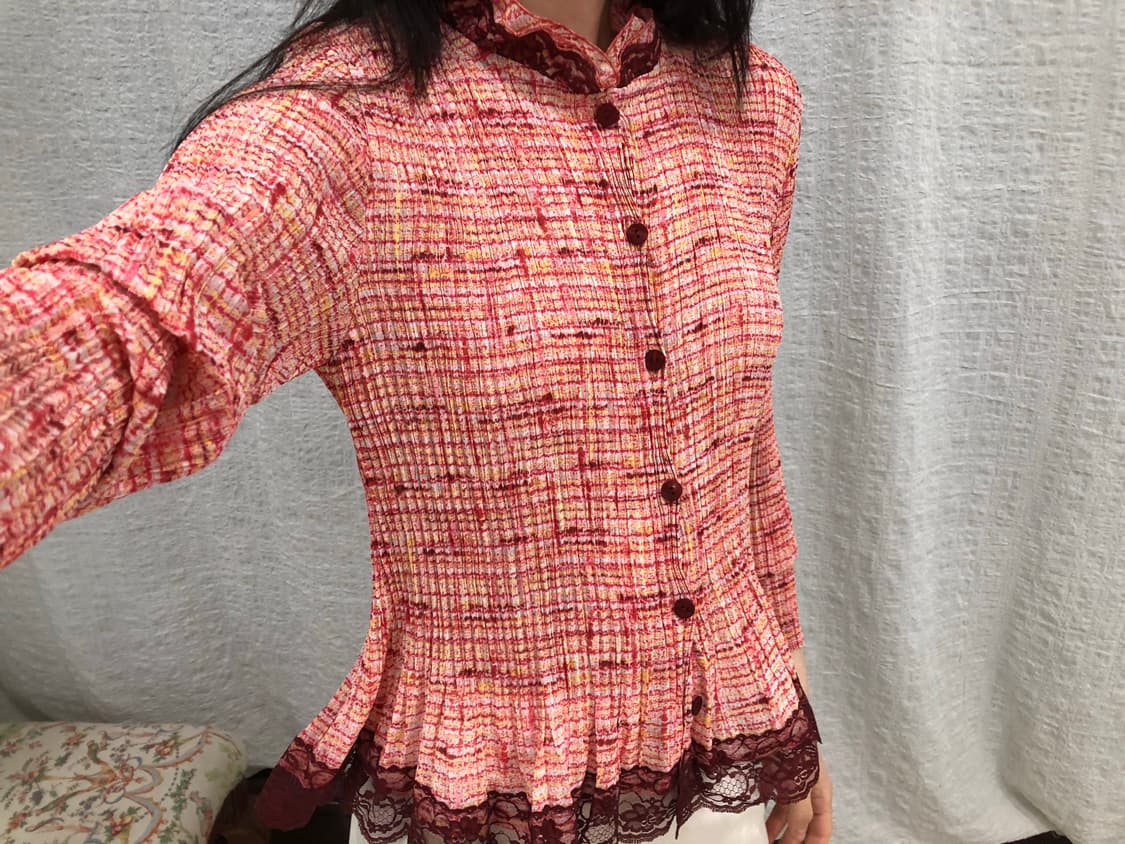 Lace hem pleats cardigan 상품이미지4