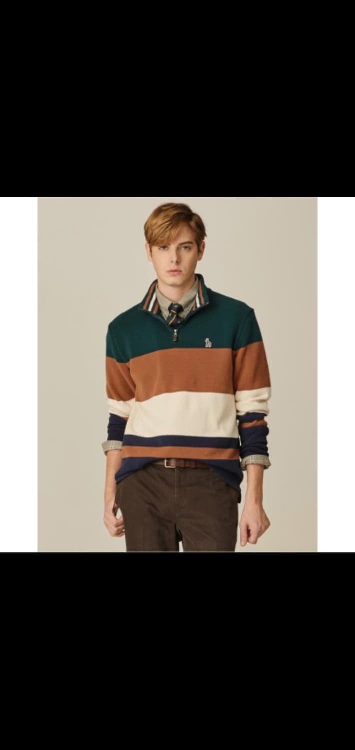 헤지스 신형 20FW 컬러블록 면 하프집업 코튼 니트 스웨터 긴팔티 L 상품이미지1