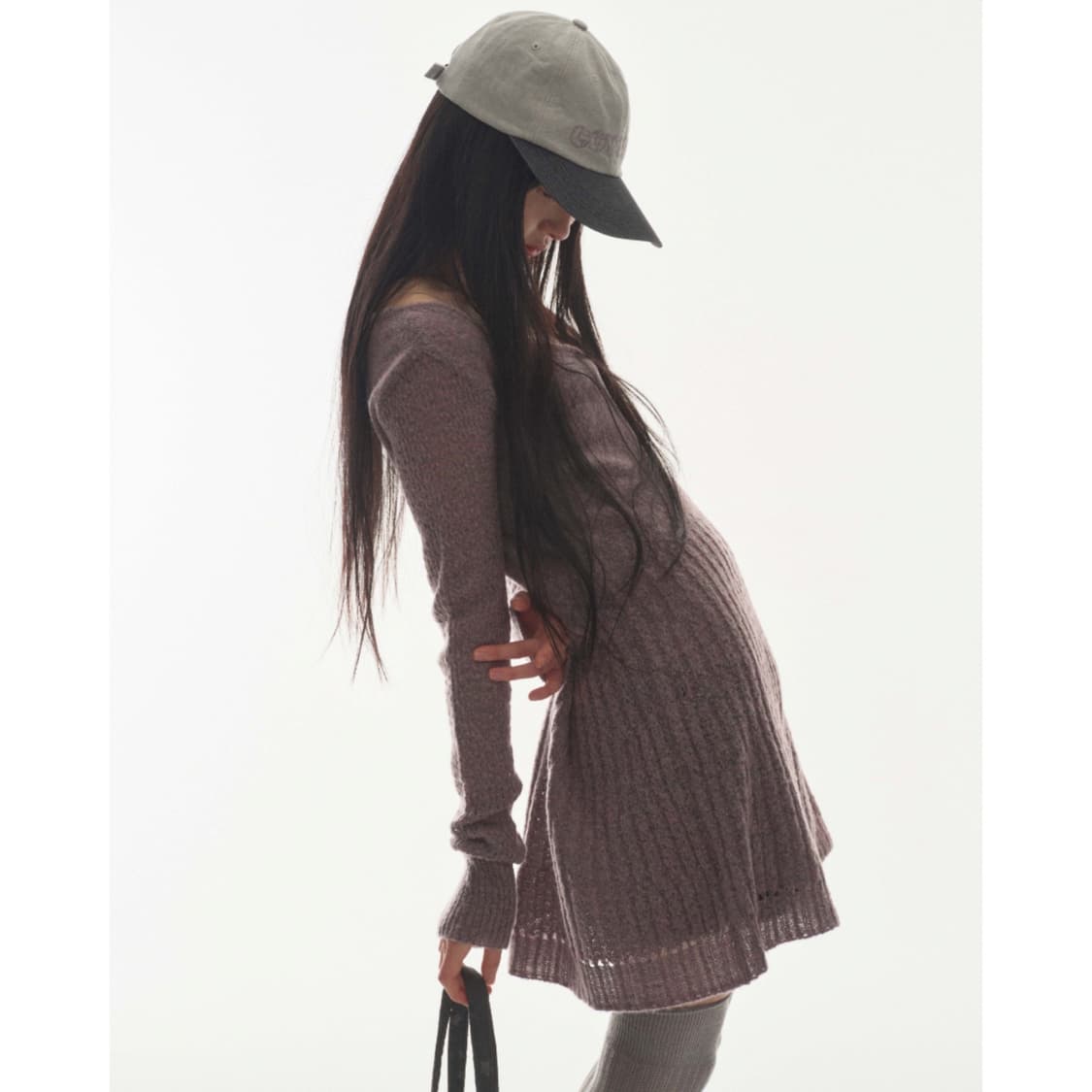 코이세이오 소프트 벨 니트 원피스 퍼플 그레이 드레스 상품이미지5