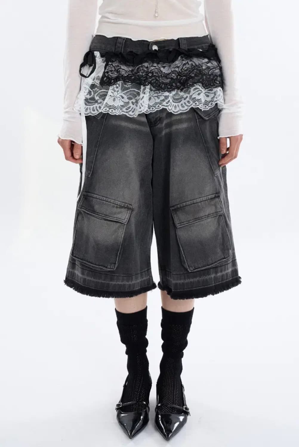 라우코하우스 포켓 버뮤다 데님 팬츠 흑청 빈티지 블랙업 아캄 스컬프터 상품이미지1