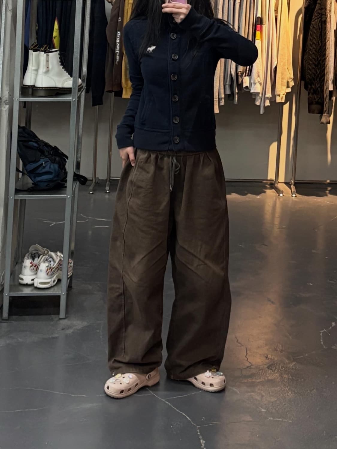 아베크롬비 네이비 순록로고 버튼 숄카라 니트 가디건 A2978 상품이미지1