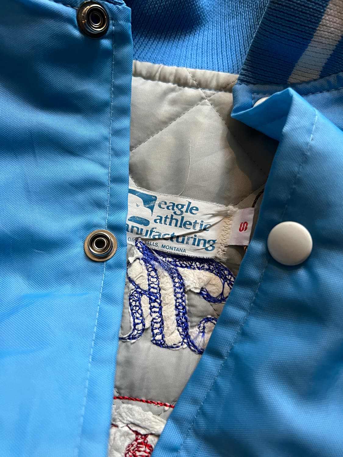 [S]90's Made in USA 퀼팅 라이닝 스카이블루 바시티 자켓 상품이미지3