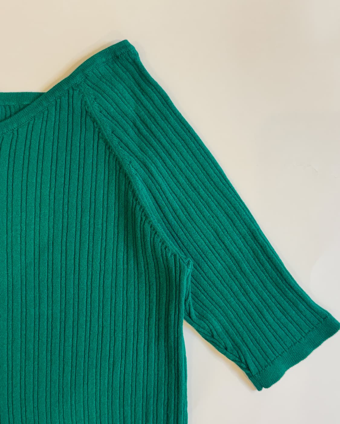 Green Ribbed Half-Sleeve Knit 상품이미지2