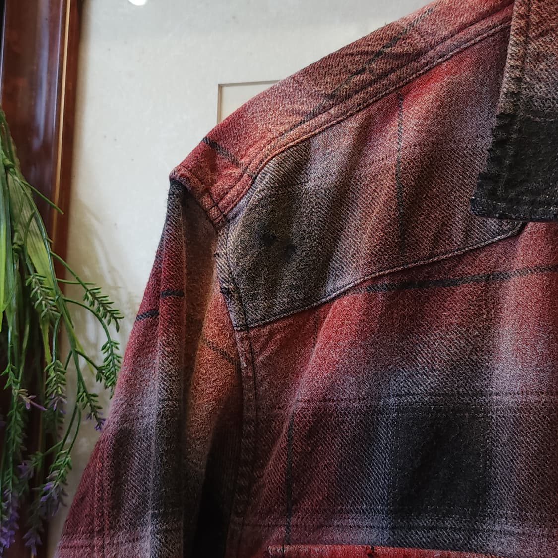 90s 빈티지 체크셔츠 헤비 플란넬 워크셔츠 썬페이딩 레드 웨스턴 L 상품이미지7
