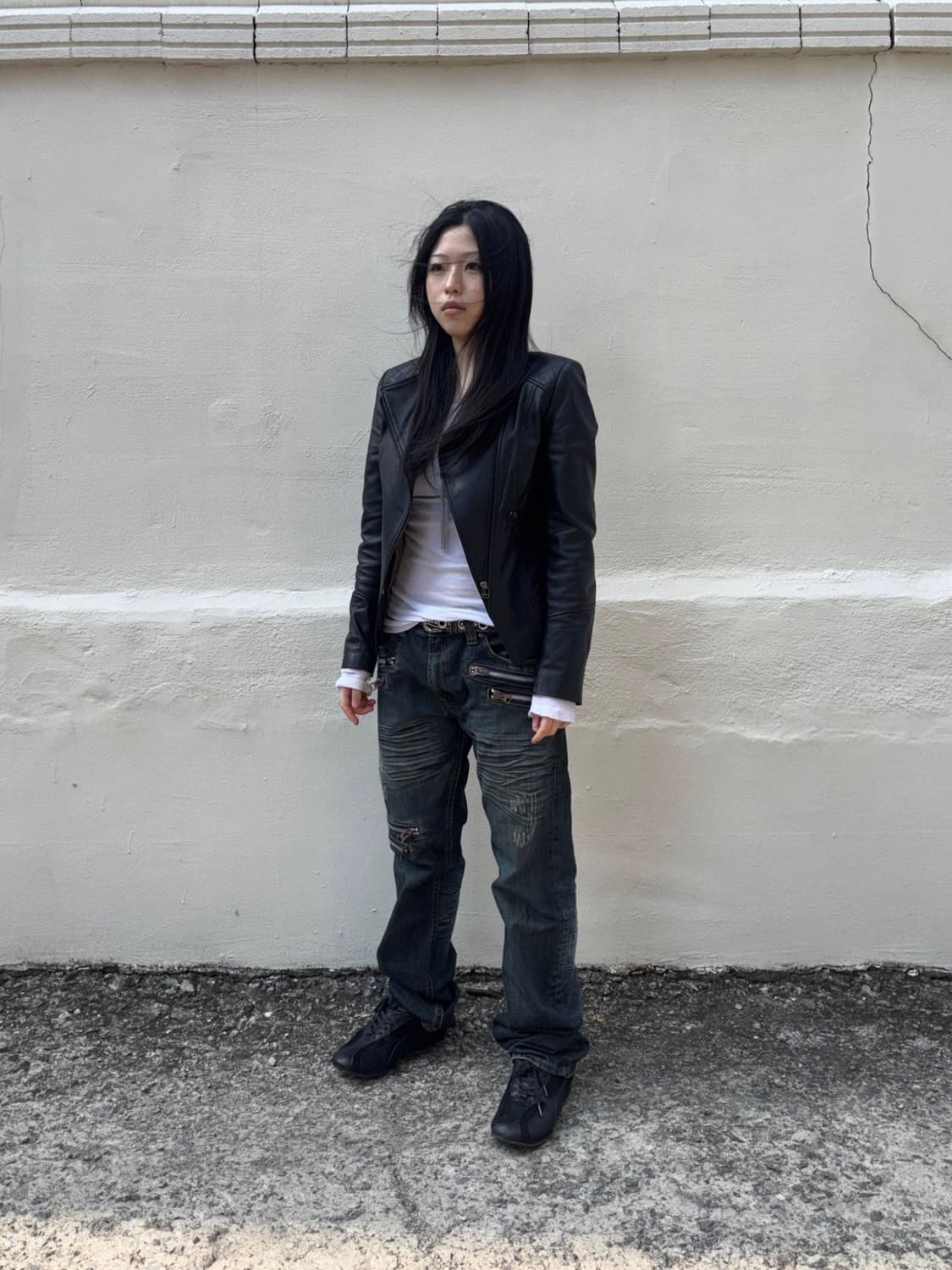 Multi zipper leather biker jacket 상품이미지7