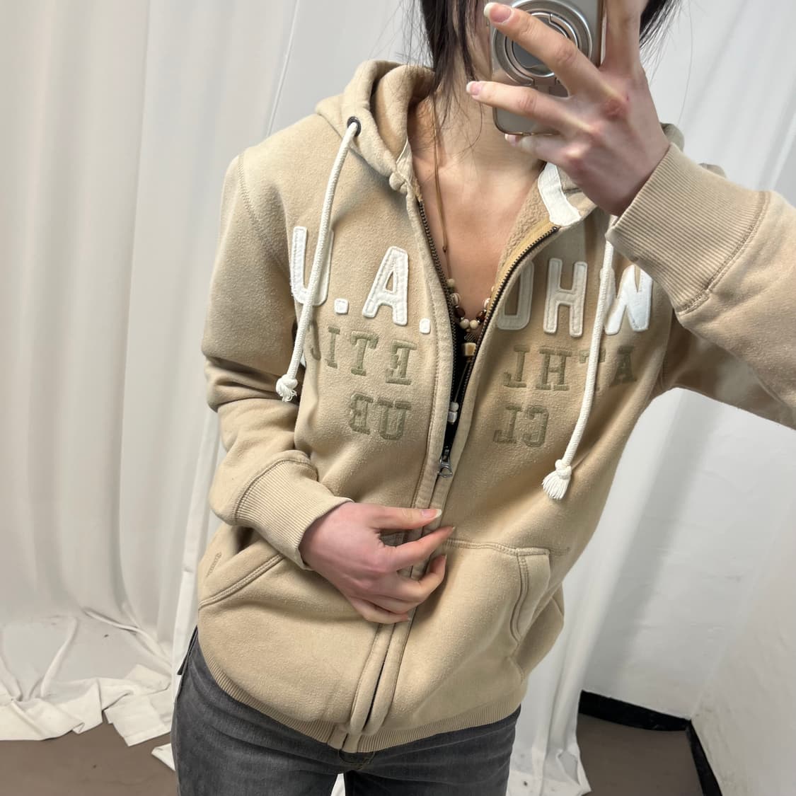 WHO A U Beige Hood Zip-up 상품이미지3