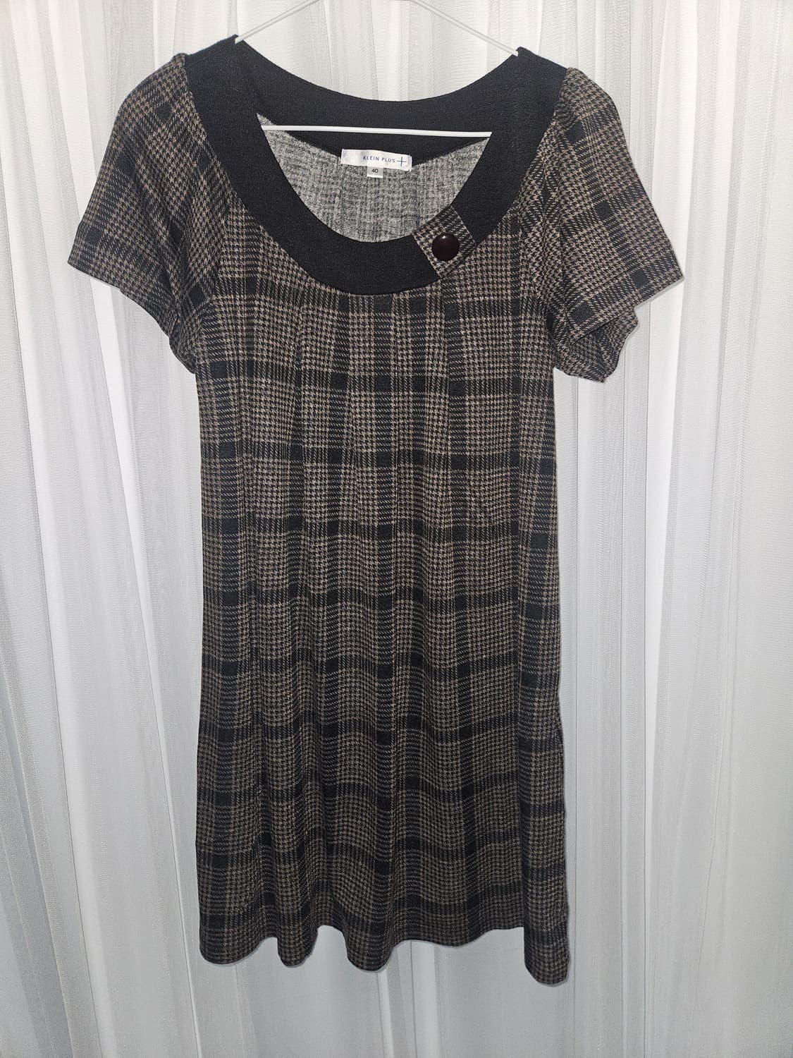 klein plus 빈티지 체크 그레이브라운 니트 원피스 니혼진 모리걸 상품이미지2