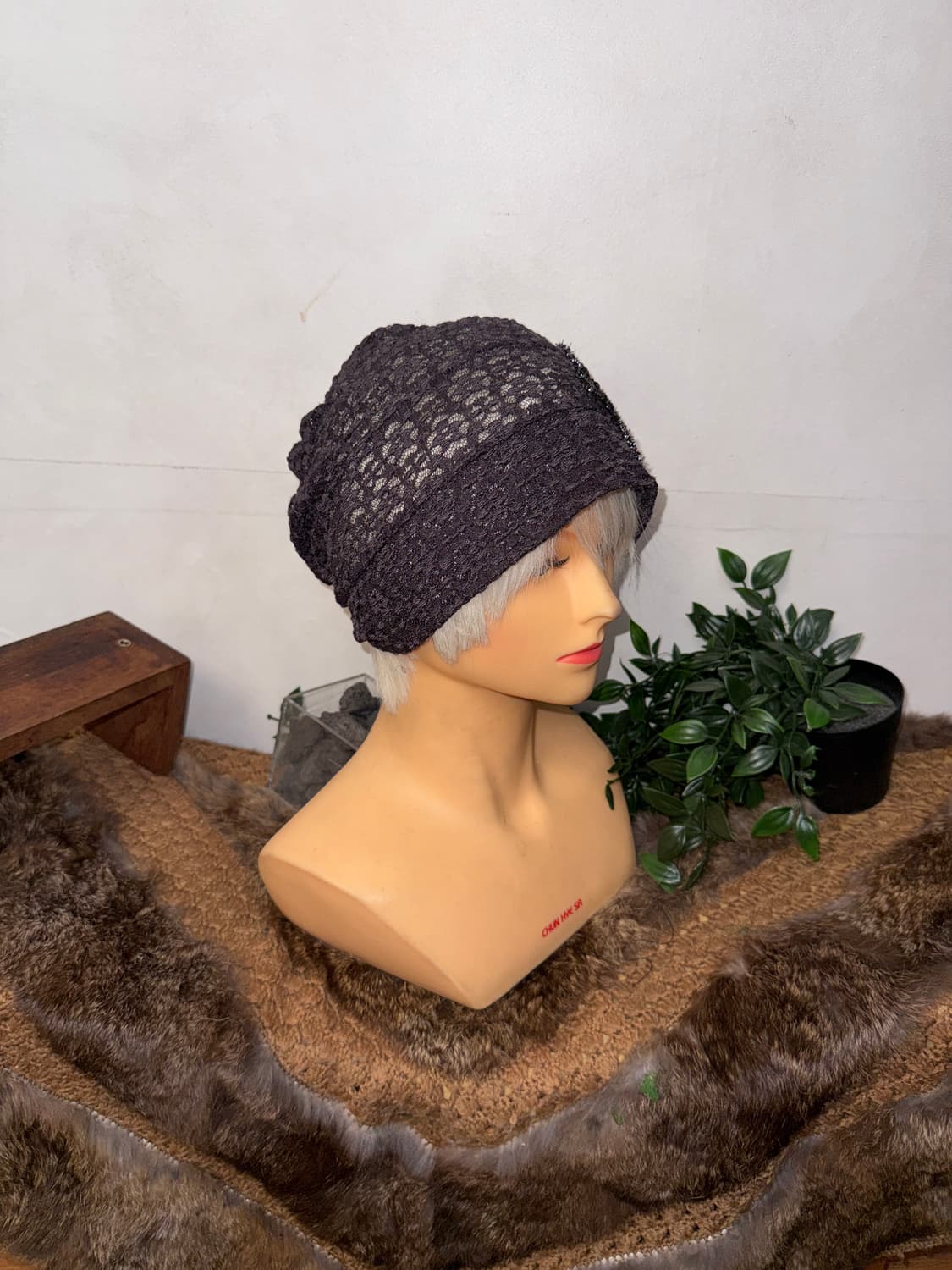 Ash purple floral lace beads beanie 상품이미지4
