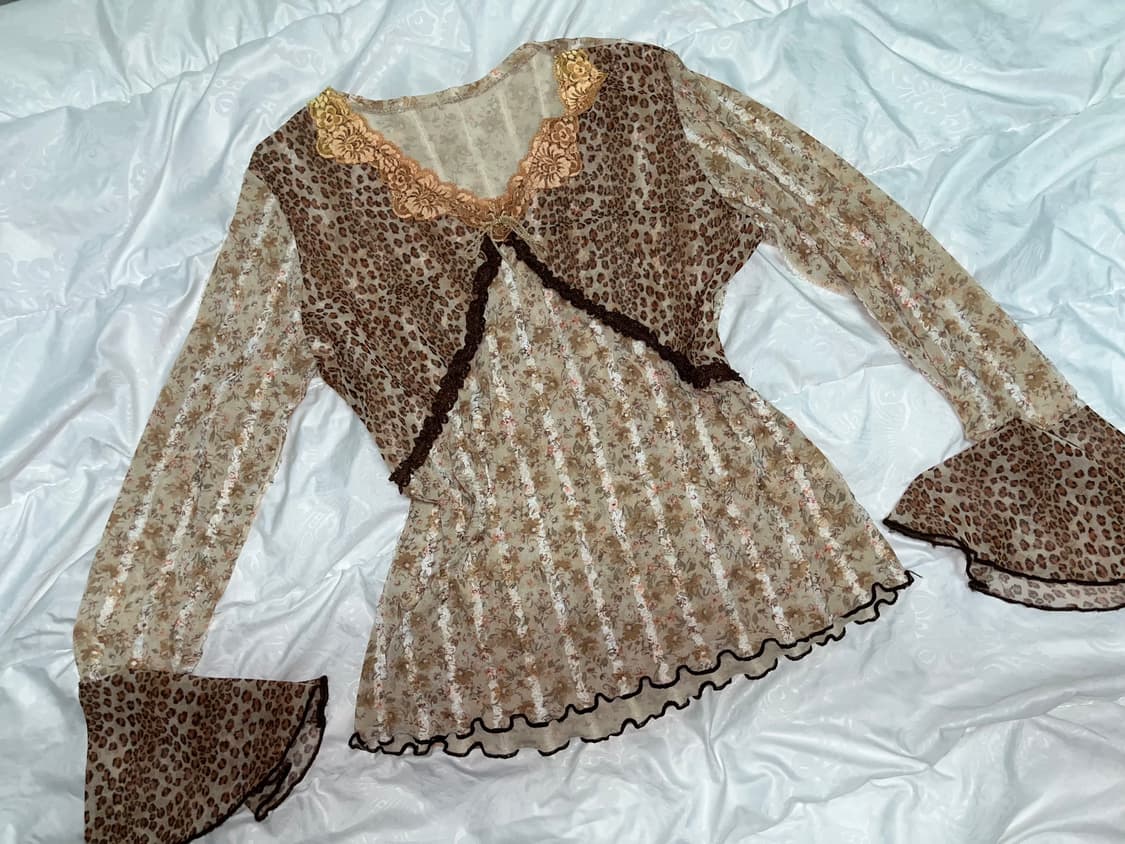 호피 레이스 디테일 블라우스 오네갸루히메갸루하라주쿠페어리호피지브라 상품이미지2