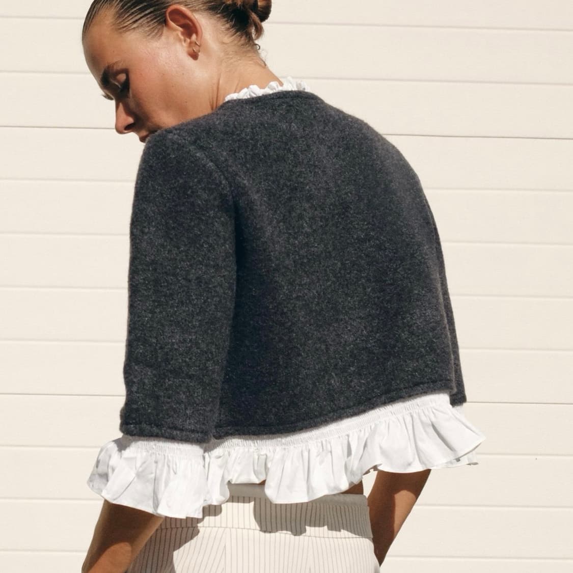 자라 포플린 콤비 니트 재킷 L 상품이미지2