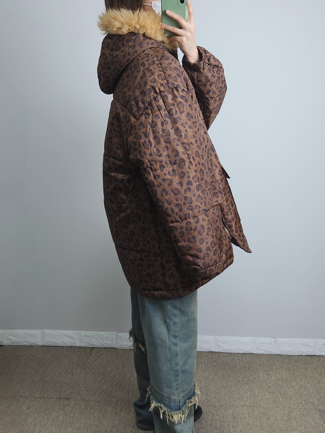 레오파드 후드 패딩 상품이미지4